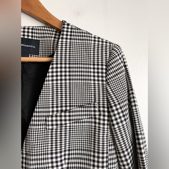 Club Monaco Black White Check Ginghams Double Breasted Collarless Blazer Jacket - Picture 9 of 13